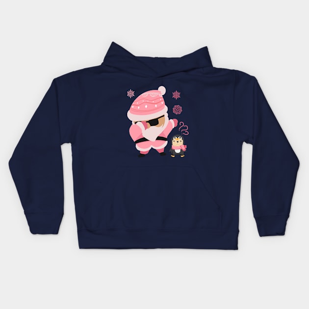 Pink Santa Claus Dabbing Through The Snow Kids Hoodie by i am Cuta